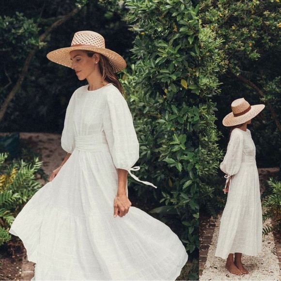 NWT BARBOUR Kelburn Puff Sleeve Stretch Cotton Midi Dress